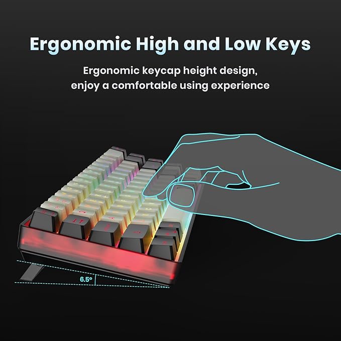 65% Wireless Gaming Keyboard: LED Backlit, 68 Keys, Ultra-Compact, Anti-ghosting, No-Conflict Wireless Keyboard for PC Laptop Windows Gamer(White-Black)