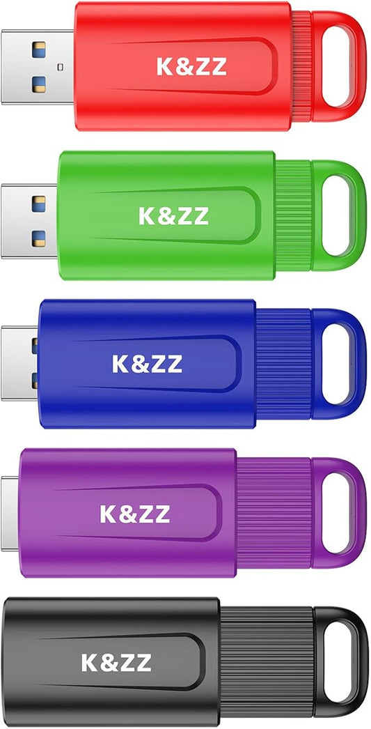 K&ZZ 32 GB Flash Drive 5 Pack USB Flash Drives 32GB USB 3.0 Drive Retractable Thumb Drive Memory Stick Jump Drives Multipack 32G 3.0 (5 Colors: Black Red Blue Green Purple)