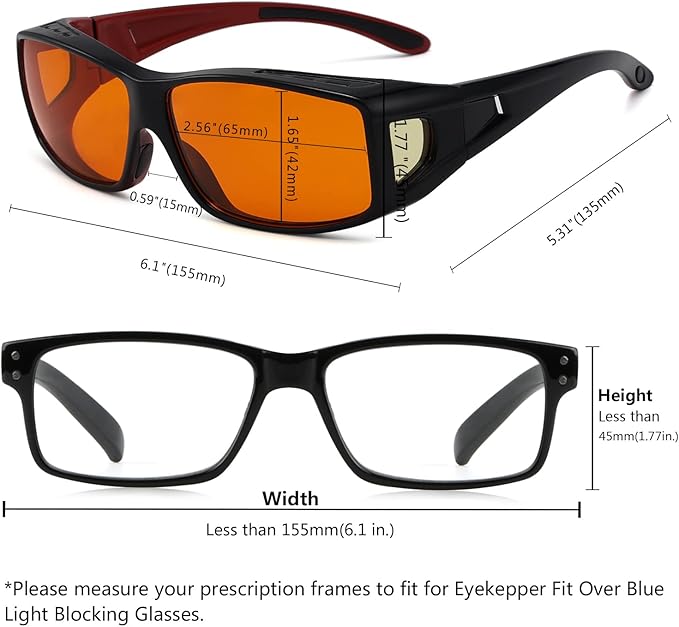 Eyekepper 100% Blue Light Reduction,Fitover Anti-Blue Blocking Computer Glasses Amber Lenses Black Red