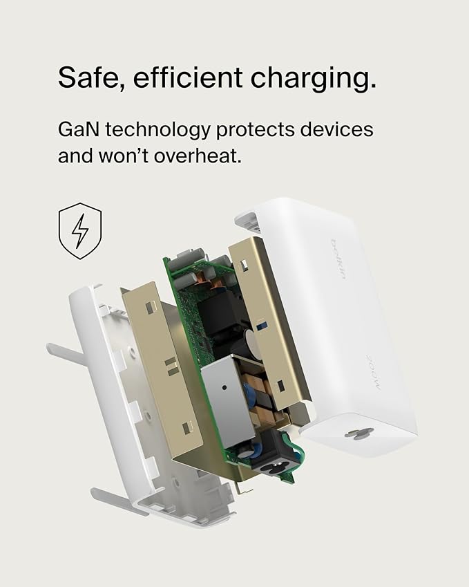 Belkin 4-Port USB C Charger Block 200W - GaN Multi-Port Charger USB-C PD3.1 Fast Charge + 5ft Power Cord - MacBook, iPhone 17, Air, iPad, Samsung Galaxy S25, Google Pixel 10, Nintendo Switch 2 - White