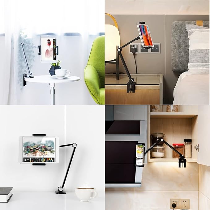 iPad Desk Mount, Tablet Holder, Multi-Angle Adjustable Tablet Stand for 4.7''- 13'' Screen Microsoft Surface Pro Series, iPad Series(Black)