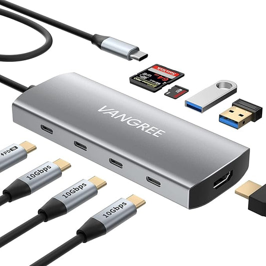 VANGREE USB C Hub 10Gbps, 3 USB C 3.2 Ports, 4K@60Hz HDMI,100W PD, 2 USB 3.0&SD/TF Card Reader, USB Multiport Adapterfor MacBook, iMac, iPad, iPhone 17, and More (Not Support USBC Video Output)