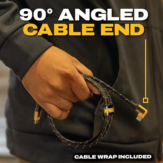 DEWALT Heavy Duty Right Angle USB C Cable, 60W USBC to USBC Cable 90 Degree Type C for iPhone 16/15, MacBook Pro/Air, iPad Pro 2022/Air 5/Mini 6, Galaxy S24/S23/S22, Pixel 8/7, Switch, 4ft