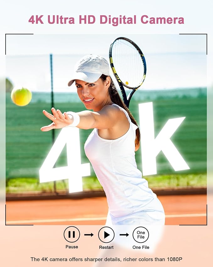 Digital Camera, 4K 64MP Cameras for Photography, Small Compact Point and Shoot Digital Camera with Auto Focus, Dual Camera, Flash, 16X Zoom, 32GB Card, Vlogging Camera for Teens,Boys, Girls