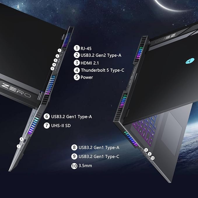 Thunderobot Zero 18 Pro 5080 Gaming Laptop, 18" QHD+ 240Hz 2.5K Hummingbird Display, Core Ultra 9 275HX, GeForce RTX 5080, 32GB DDR5, 1TB SSD, Per-Key RGB, FHD IR Camera, Wi-Fi 6E, Win 11 Home