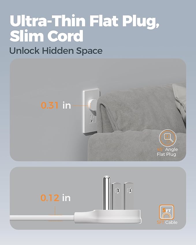 TESSAN USB Charging Station PD 30W, Flat Plug USB C Charger Blocks with 3 AC Outlets, Desktop Phone Fast Charger with 5FT Extension Cord for Phone Tablet Laptop, Travel, Office (Pack of 2)