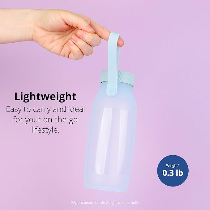 BLUE GINKGO Collapsible Water Bottle [2-Pack] – Lightweight, Foldable Silicone Bottles for Travel, Hiking, and Camping (16.9oz, Made in Korea, Blue)