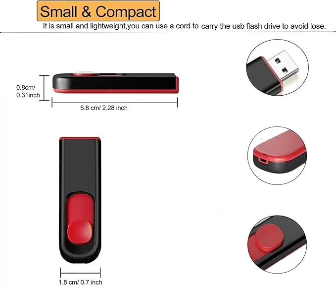 64GB USB Flash Drive, USB 2.0 Memory Stick Thumb Drive Pen Drives Jump Drive for Data Storage Black/Red