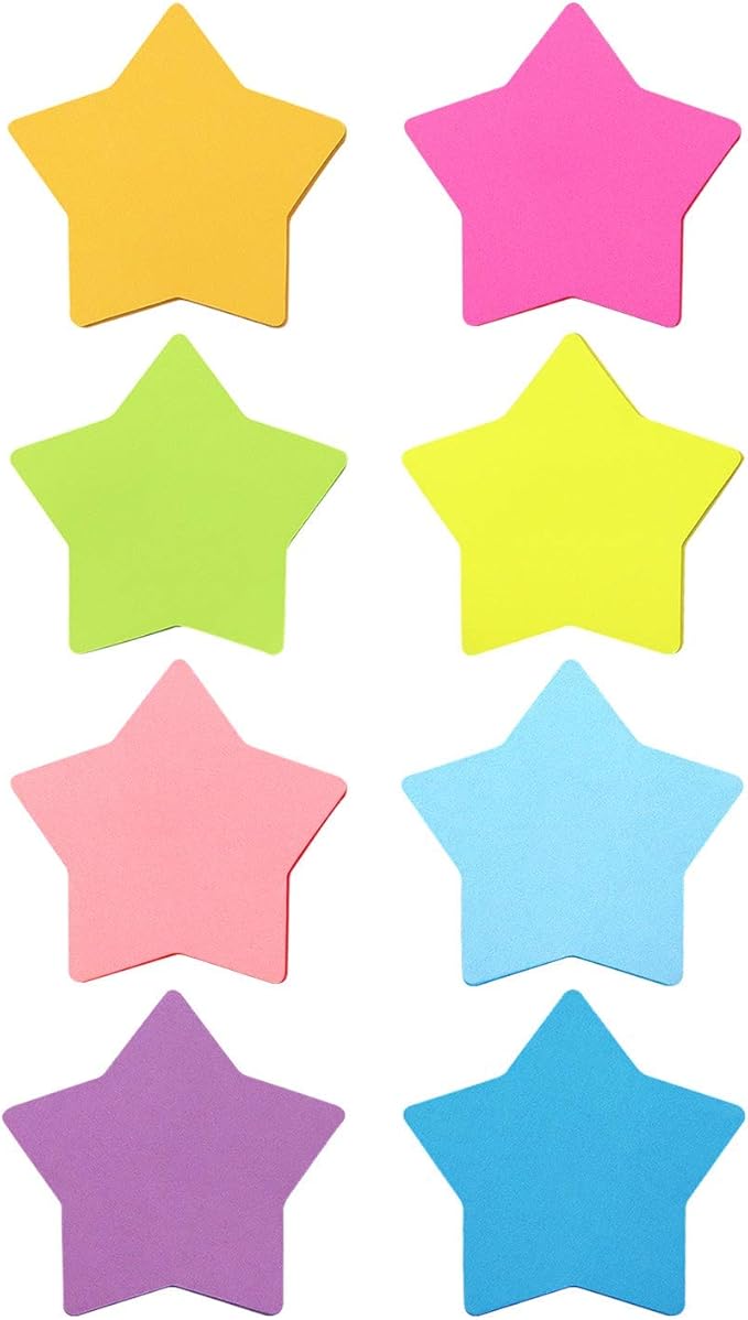 Star Shape Sticky Notes 8 Color Bright Colorful Sticky Pad 75 Sheets/Pad Self-Sticky Note Pads (8 Pads)