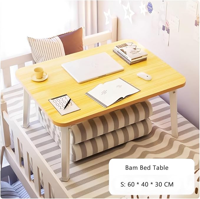 Folding Lap Desk for Bed, 23.6 Inch Portable Laptop Stand for Couch, Bed & Floor | Bed Tray Table for Eating, Writing, Reading | Foldable Sturdy Laptop Desk for Adults, Bamboo