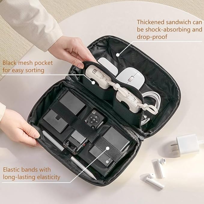 Kaxich Travel Electronics Organizer, Electronics Accessories Bag Portable Cable Organizer Case Waterproof Universal for Adapters Memory Cards, USB Cables (Beige)
