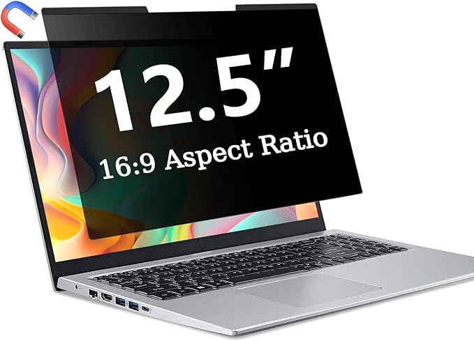 ZOEGAA Magnetic 12.5 Inch Laptop Privacy Screen Filter, for Removable & Reusable 16:9 Widescreen Display Laptop Privacy Screen 12.5 inch and Anti-Spy Anti-Blue Light Anti-Glare Protector
