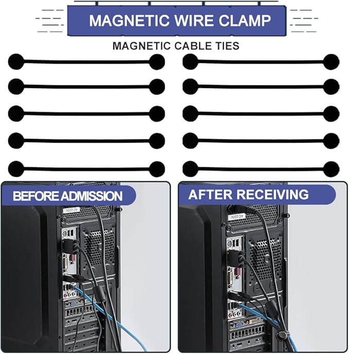 Kanemc 7.9'' Long Magnetic Cord Tie With Labels, Cable Straps Twist Ties Wire Tags Silicone Cord Wrap For HDMI Ethernet Cable Laptop Phone Charging Cords Kitchen Appliances Organization (10Pcs-Black)