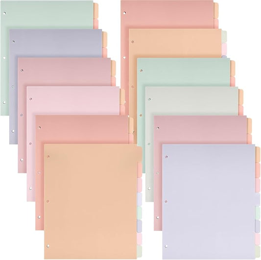 Honoson 12 Sets 8 Tab Dividers for 3 Ring Binders Plastic File 8.5 x 11 Inch Paper Multicolor Page Binder Index Dividers for School Office(Dream Color)