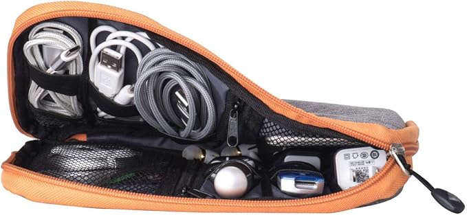 Travel Cable Organizer Bag Waterproof Portable Electronic Accessories Organizer for USB Cable Cord Phone Charger Headset Wire SD Card with 5pcs Cable Ties(Orange)