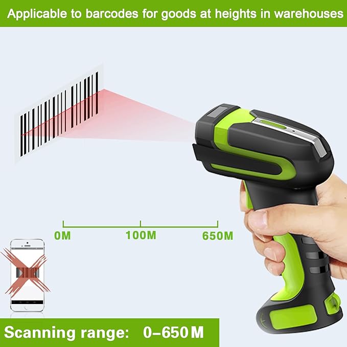Industrial 433Mhz Wireless Barcode Scanner with Charging Cradle,IP65 Drop-Proof 2-in-1 Bluetooth and 433Mhz Barcode Reader for Laptop Desktop Tablet Android iOS,ipad