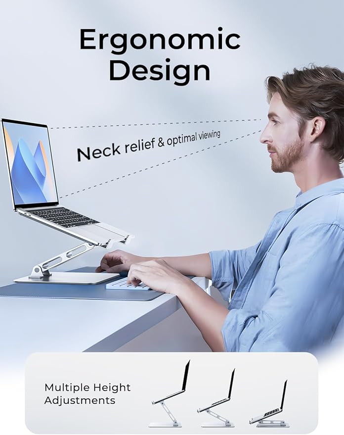 Adjustable Ergonomic Laptop Stand for Desk, Foldable Computer Stand, Stable Aluminum Lectern Notebook Riser & Portable Laptop Holder Mount Compatible with 10-16" MacBook Pro/Air, Dell, HP
