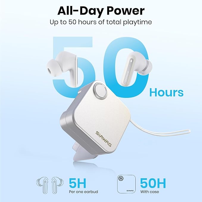 Bluetooth Headphones 5.3 Wireless Earbuds 2-in-1 Case and Phone Stand Noise Cancelling Earbuds Powerful Bass in-Ear Bluetooth 70H Playtime 35dB Hybrid ANC Waterproof for Sports/Workout White