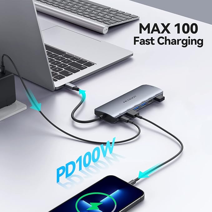 USB C Hub, Acodot 9 in 1 USB C to 4K@60HZ HDMI Multiport Adapter, 3 USB 3.0 Ports, SD/TF Card Reader, 100W PD, Desigend for MacBook Pro Air HP XPS and Other Type C Devices