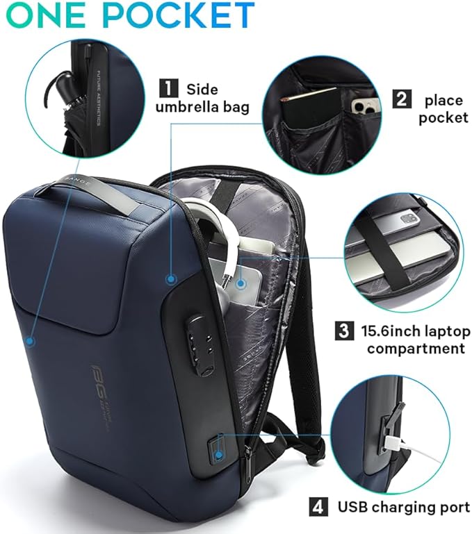 BANGE Anti Theft Backpack with Lock,Business Backpack with USB Charging Port, Office Laptop Fit for 15.6 INCH Laptop