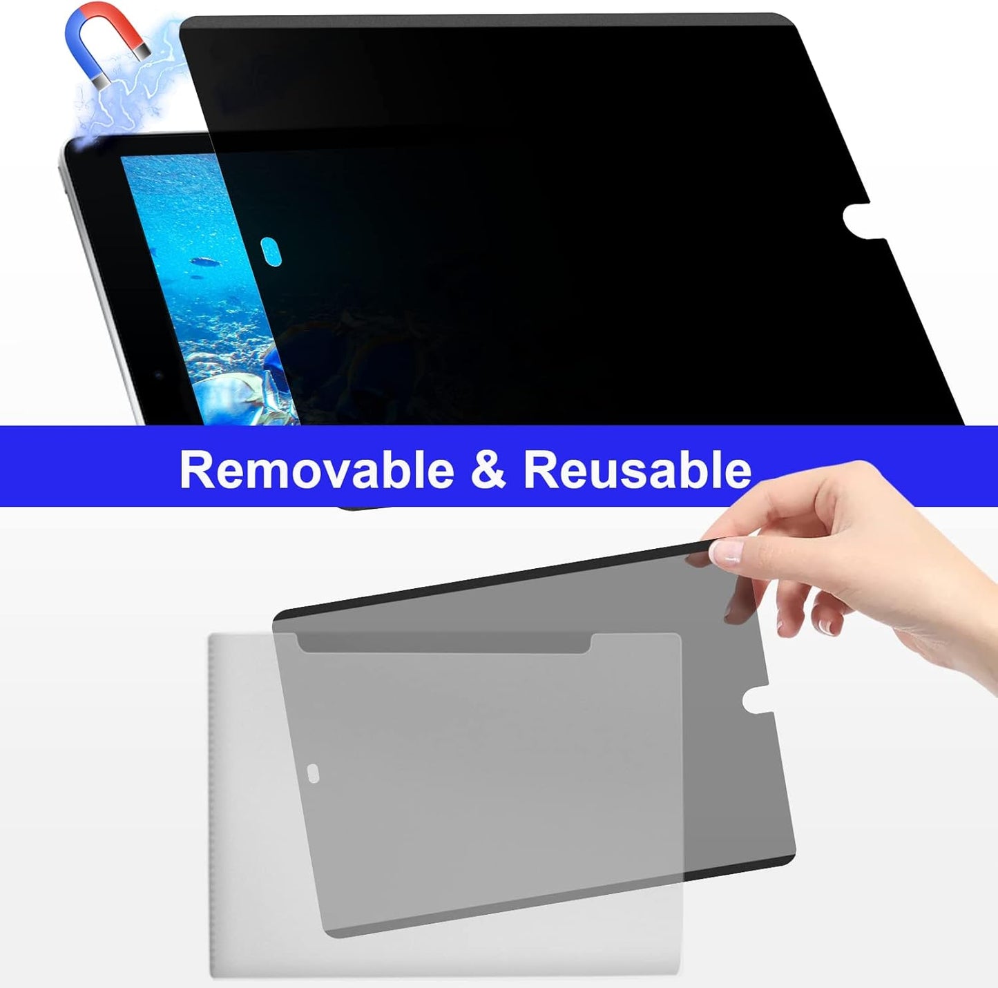 Mamol Magnetic iPad 10.2 Privacy Screen Protector for Apple iPad 10.2" 9th/8th/7th Generation 2021/2020/2019, Removable&Reusable Anti Blue Light Glare Spy Privacy Filter for iPad 10.2 Inch, High