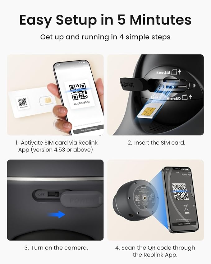 REOLINK 4K 4G LTE Cellular Security Camera, 8MP No WiFi Solar Powered, Pan Tilt 360° with Smart Detection, Color Night Vision, Local Storage, SIM+32GB SD Card Included, Go PT Ultra-Grey+Solar Panel 2