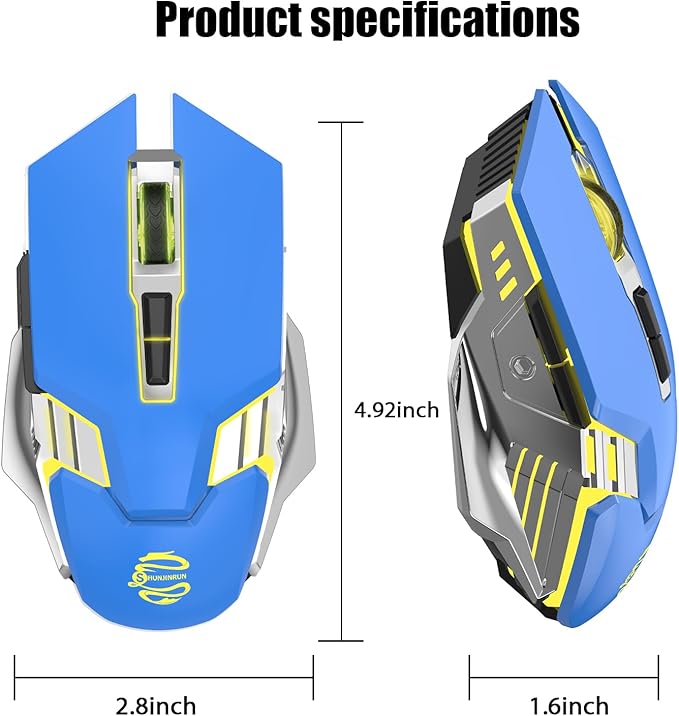 Blue Wireless Mice Gaming Mouse Bluetooth, Silent Multi Device Mouse, 2400 DPI, RGB Backlit, 800mAh Rechargeable Cordless Computer Mouse for Laptop PC Mac Macbook Air/Pro iPad Chromebook Office Game