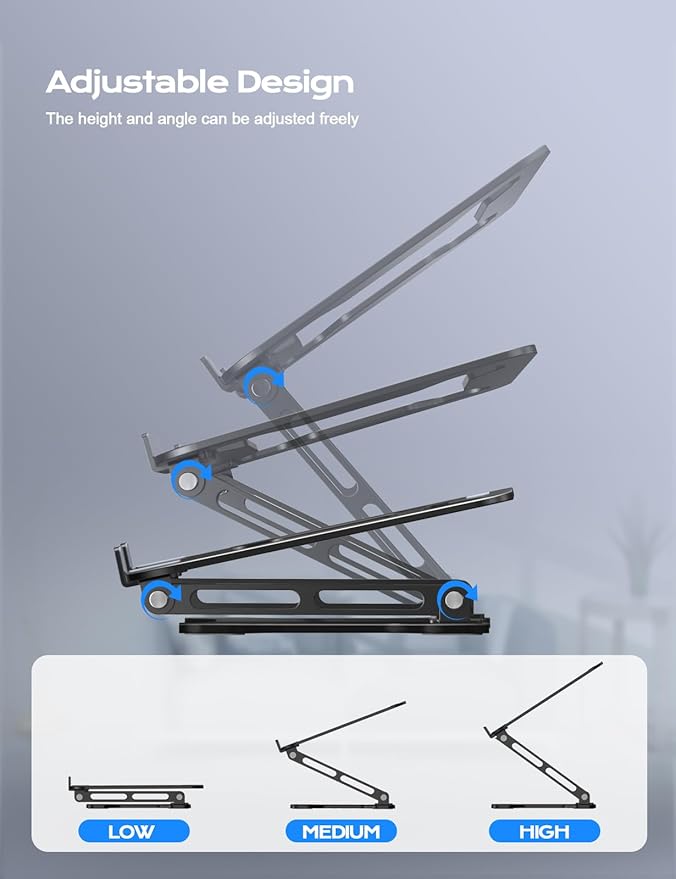 Adjustable Laptop Stand for Desk, Metal Foldable Laptop Riser, Ventilated Cooling Bracket, Ergonominc Computer Notebook Stand for Desk Compatible with 10-15.6“ Laptops