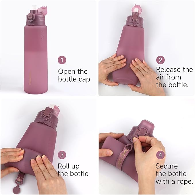 TakeToday Collapsible Water Bottles 32oz, Foldable Travel Water Bottle, BPA Free, Silicone Water Bottle Leakproof for Hiking, International Travel, Outdoors