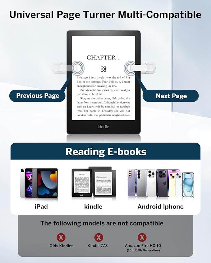 [Case-Friendly] Remote Control Page Turner Ring for Kindle Paperwhite Oasis Scribe Kobo eReaders, Camera Camcorder Remote Controls, Page Turner Clicker for ipad iPhone Tablets with Storage Bag