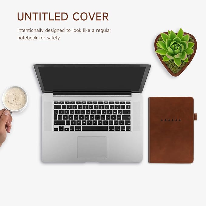 Password Book with Alphabetical Tabs – Hardcover Internet Address & Password Organizer – Password Keeper Notebook for Computer & Website – 5.2 x 7.6" Log-in Password Journal w/Thick Paper (Brown)