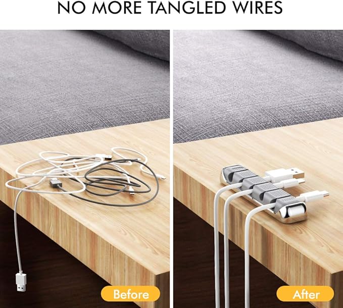 AHASTYLE Cable Organizer Holder 5 Slots Desktop Cord Wire Clips Keeper for Organizing USB Cable/Power Cord/Wire Home Office and Car (Grey)