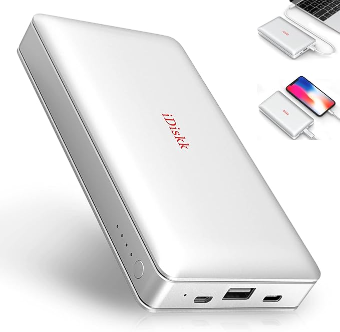 iDiskk App-le Mfi Certified 2TB External Hard Drive for iPhone 15 & 16, iPad, Android Phones, Mac - Backup Photos, Videos & Files, 10000mAh Power Bank