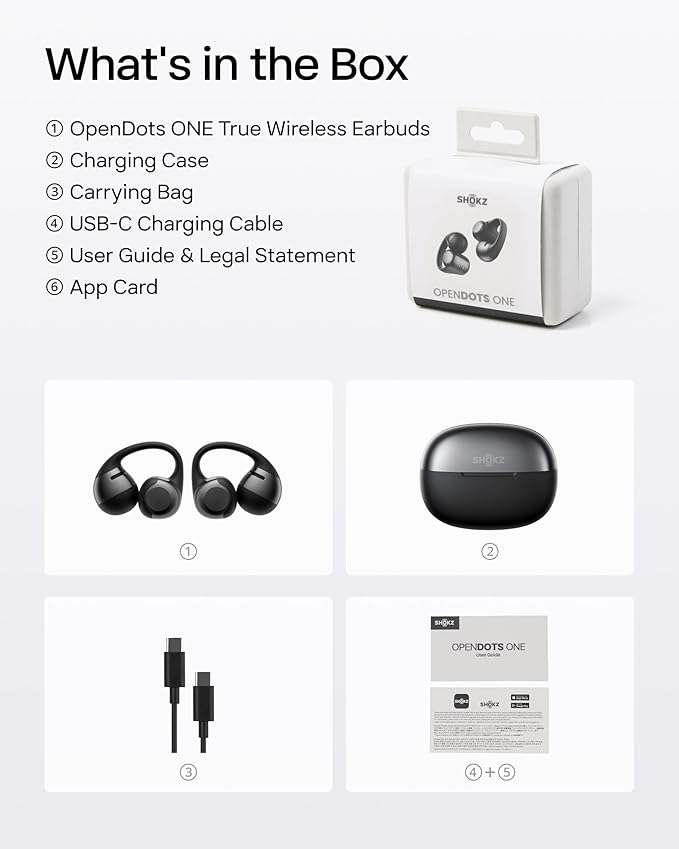 SHOKZ OpenDots ONE - Open-Ear Headphones - Wireless Bluetooth Earbuds with Microphone - Secure, Lightweight, Clip-On Fit - Premium Dolby Audio - Water Resistant - Fast Charging - Up to 40 hrs Playtime