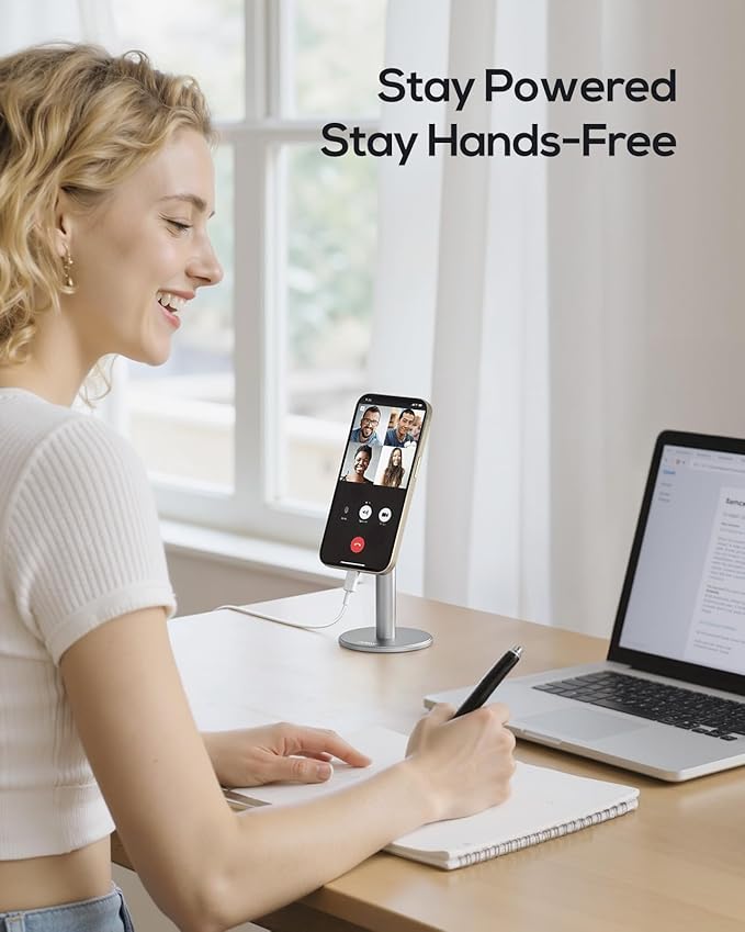 Nulaxy Magnetic Full Aluminum Phone Stand, 360 Rotating Cell Phone Stand for Desk with Metal Ring, Adjustable Phone Holder Compatible with Phone 17 16 15 14 13 Pro Max and MagSafe Case, Silver