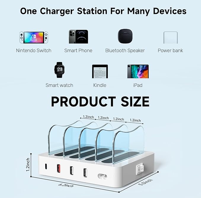 USB Charging Station - Charging Dock - 4-Port - Fast Charging Station for Multiple Devices - Docking Station - Smart Charging Station Dock - Multi Charging Station for Cell Phones and Tablets