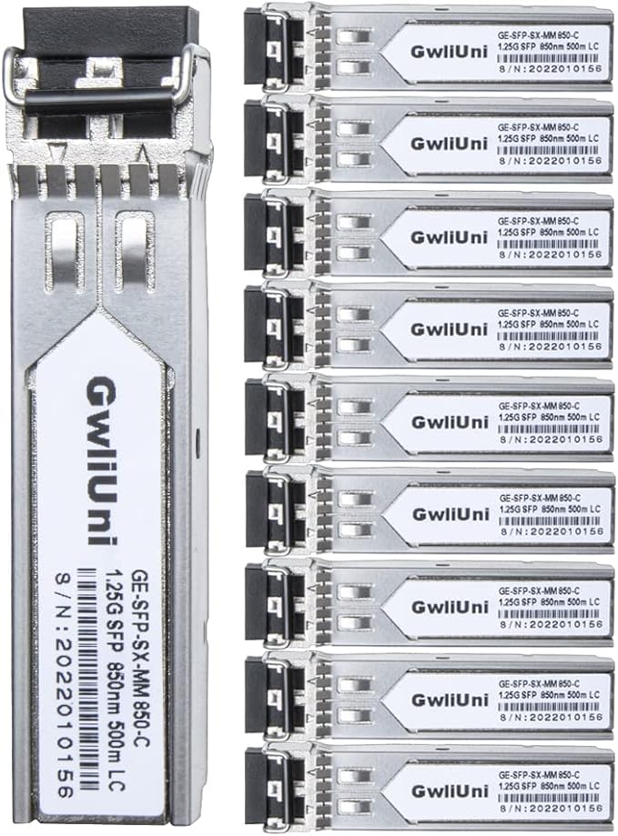 10Pcs 1.25G SFP Multi Mode Fiber Module Network Transceiver, SX MM 850nm 500m, Duplex LC Interface for Switch, Router, Firewall, Network Card, Media Converter etc