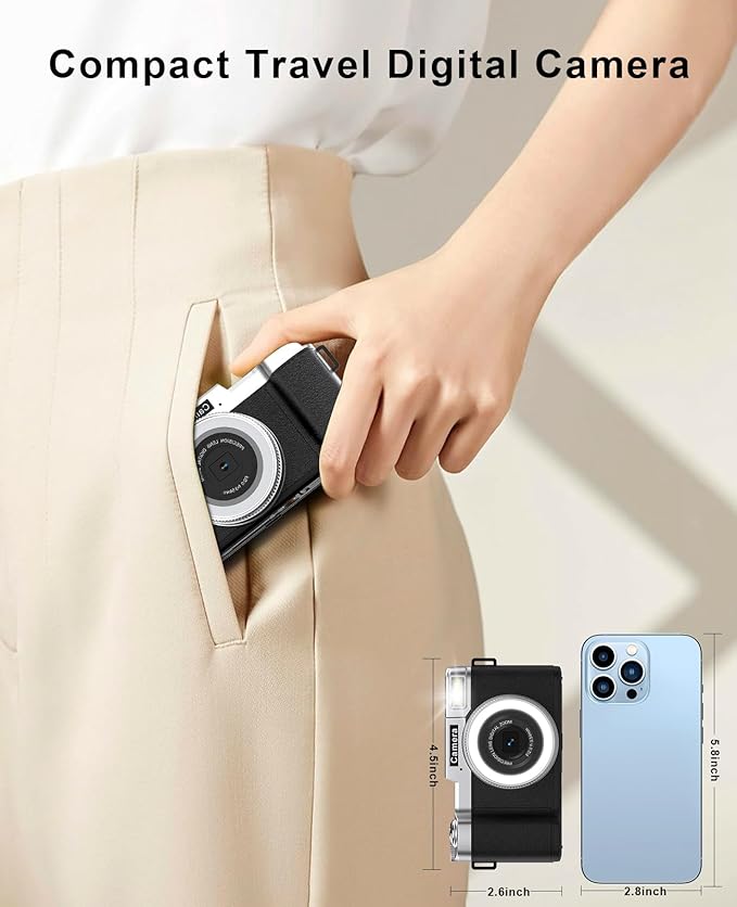 FLATIC Digital Camera, 4K 64MP Cameras for Photography with 64GB Card, 18X Zoom Autofoucs Vlogging Camera for YouTube with 180° Flip Screen, Compact Vlog Travel Camera Kit for Beginner, Teens