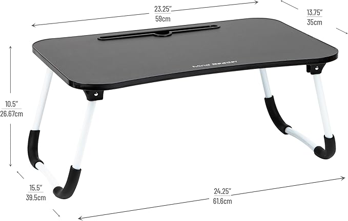 Mind Reader Lap Desk Laptop Stand, Bed Tray, Folding Legs, Couch Table, Portable, MDF, 23.25" L x 13.75" W x 10.5" H, Black