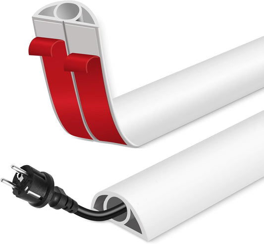 Floor Cord Cover for Wires on Floor Self Adhesive Cord Hider Floor Cable Management Wire Covers for Cords Protector Prevent Cable Trips Cord Cavity W 0.32" x H 0.32", White, 10Ft