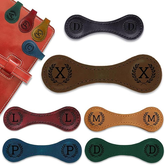 Personalized Leather Magnetic Bookmarks - 26 Letters Name Initial Vintage Engraved Bookmark Book Marker Clips Customized Gifts for Readers Kids Book Lovers Classmate (Brown, X)