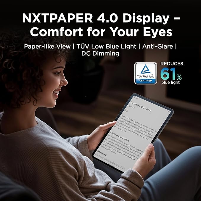 TCL NXTPAPER 11 Gen 2 Android Tablet, 11" Drawing Pad & Digital Notebook, Stylus & Flip Case Included, NXTPAPER 4.0 Display, Android 15, AI Tools, 8+8GB RAM, 128GB Storage, 8000mAh Battery, Gray