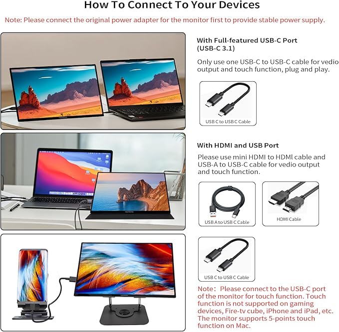 18.5 Inch Touchscreen Large Portable Monitor Metal Shell IPS HDR 1080P with Smart Cover & Rotatable Stand & Speakers, 99% sRGB, 350cd/m², VESA, USB-C HDMI External Touch Screen for Mac/Laptop/PC/Phone