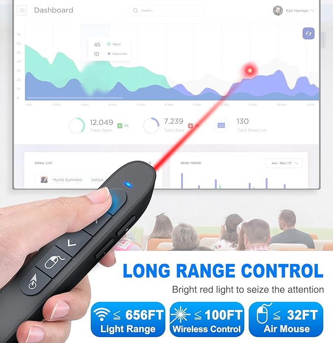 2 in 1 USB Type C Wireless Presenter Remote with Air Mouse, Rechargeable Presentation Clicker PPT Pointer RF 2.4GZ PowerPoint Clicker Slide Advancer for Computer Mac