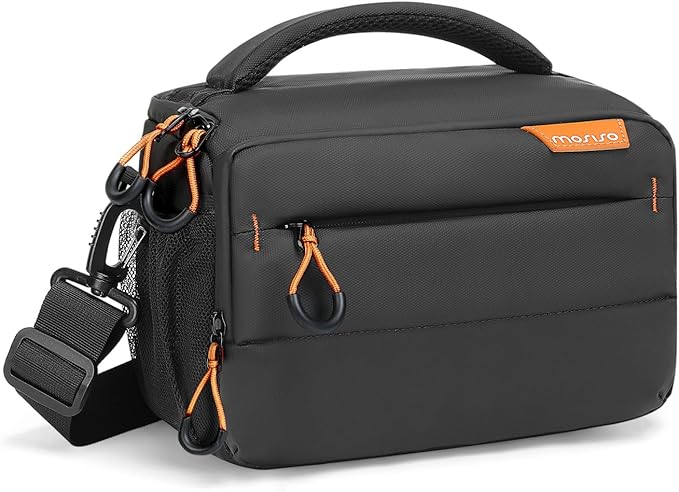 MOSISO Small Camera Bag for Photographers,Compact Camera Shoulder Bags for DSLR/SLR/Mirrorless Cameras,Waterproof Crossbody Padded Photography Bag with Rain Cover for Canon/Nikon/Sony, Black