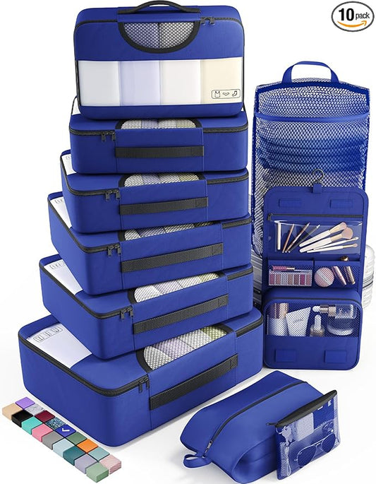 Veken 10 Set Packing Cubes for Travel Essential, Suitcase Organizer Bags in 4 Sizes, Carry-On Luggage Accessories with Large Laundry & Hanging Toiletry Bag, Must-Have for Airplane, Road Trip & Camping