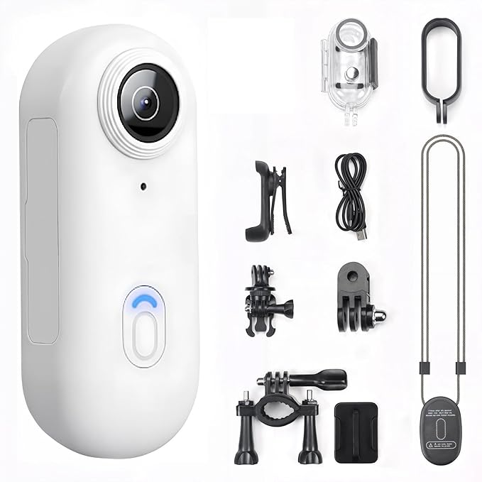 4K Thumb Action Camera | 128G Sports Camera for POV Photoshooting: Waterproof Sports Camera The Size of a Thumb Suitable for Running Cycling Swimming Hiking Adventure Etc (White)