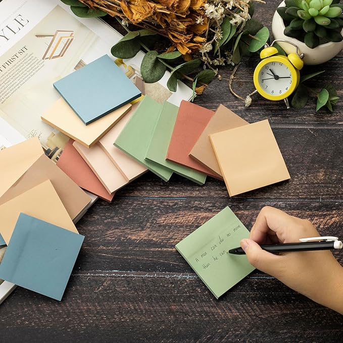 (12 Pads) Sticky Notes 3x3 inch, Self-Stick Pads Vintage Colors Sticky Note, Recyclable, Easy to Stick for Home, Office, Notebook