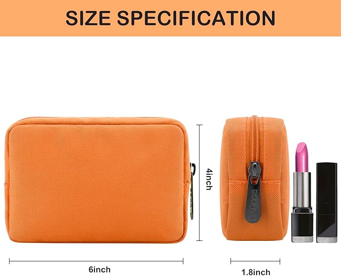 E-Tree Cute Small Makeup Bag,Cosmetic Toiletry Make up Skin Care Little Items Pouch for Purse,Zipper Mini Tech Charger Cable Electronic Organizer Case,Travel Accessories for Women Men Teen,Orange
