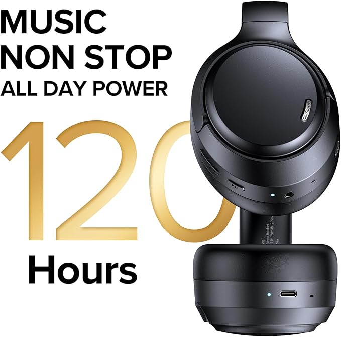 TAGRY Hybrid Active Noise Cancelling Headphones 120Hrs Playtime ENC Clear Call Mic Over Ear Wireless Bluetooth Headphones with Hi-Res Audio Comfort Earcups Low Latency ANC Headphone for Travel Game